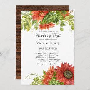 Rustic Bohemian Red Sunflower Shower by Mail Invitation