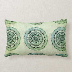 Rustic Bohemian Sage And Green Mandala Pattern Lumbar Cushion