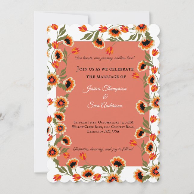 Rustic Bohemian Scandinavian Folk-Inspired Wedding Invitation (Front)
