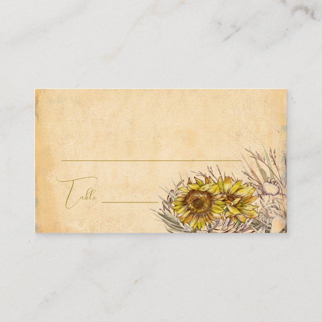 Rustic Bohemian Sunflower  Place Card (Back)