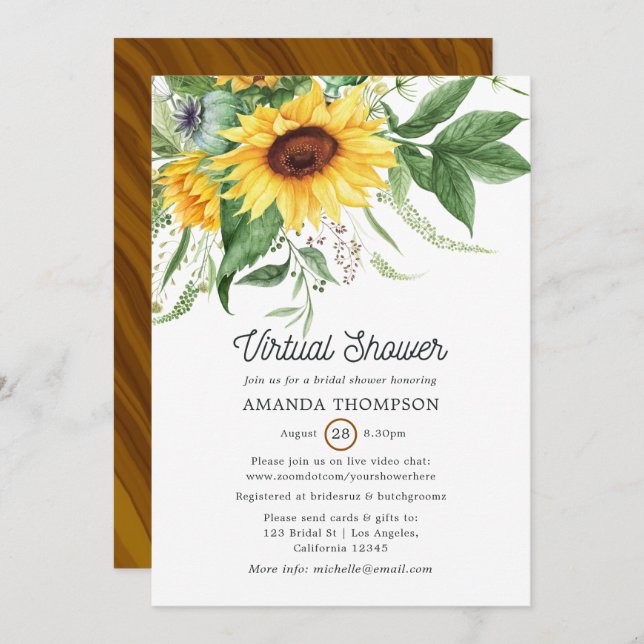 Rustic Bohemian Sunflower Virtual Shower Invitation (Front/Back)