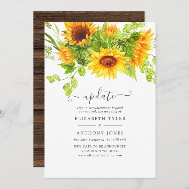 Rustic Bohemian Sunflowers Wedding Update Invitation (Front/Back)