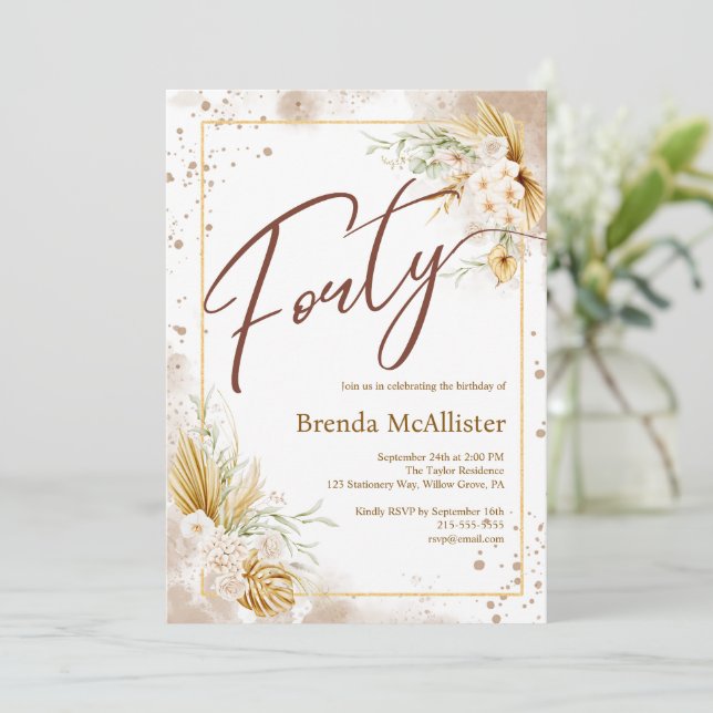 Rustic Boho 40th Birthday Invitation (Standing Front)