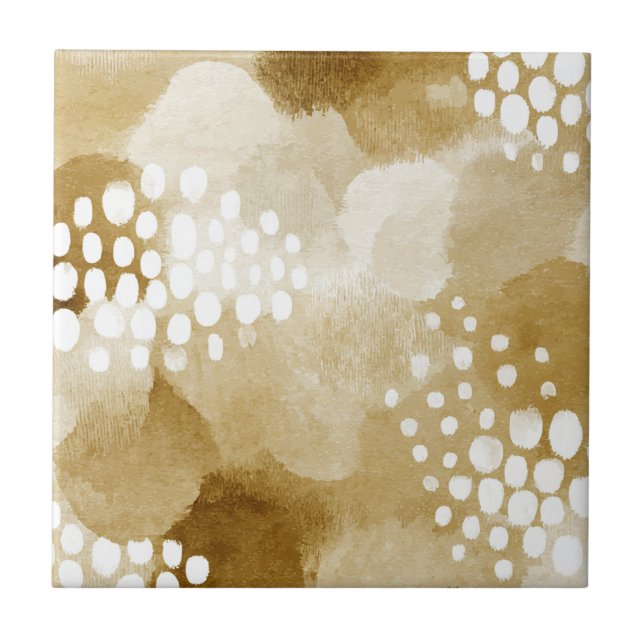 Rustic Boho Abstract Textured Pattern -Earthy Tone Ceramic Tile (Front)