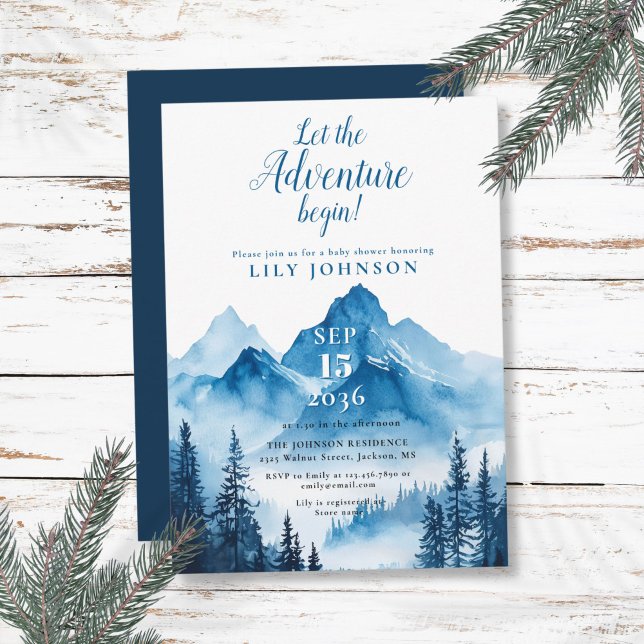 Rustic Boho Adventure Begin Mountain Baby Shower Invitation (Rustic Boho Adventure Begin Mountain Baby Shower Invitation)