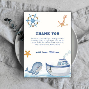 Rustic Boho Ahoy Boy Whale Sailboat Baby Shower Thank You Card