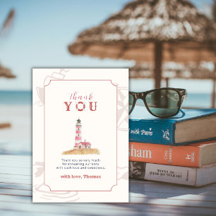 Rustic Boho Ahoy Nautical Lighthouse Baby Shower  Thank You Card