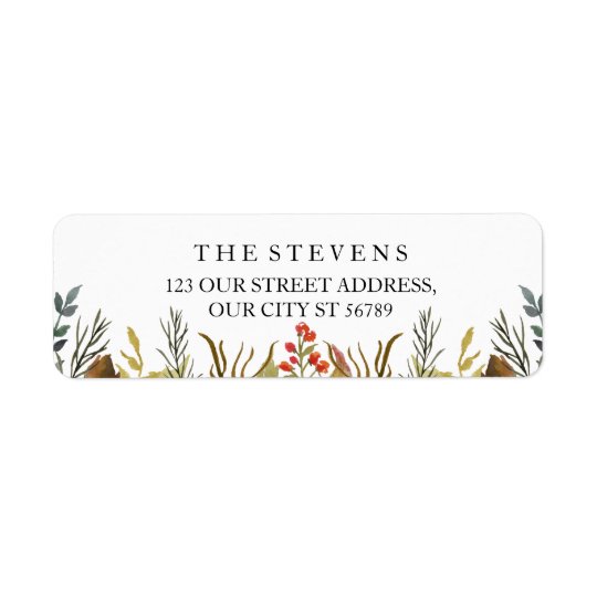 Rustic Boho Animals Watercolor Foliage Wedding Return Address Label