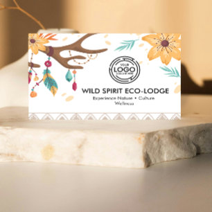 Rustic Boho Antlers, Feathers Beads Floral Tribal Business Card