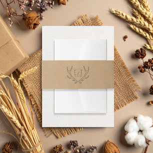 Rustic Boho Antlers Wedding Kraft Paper ID1109 Invitation Belly Band