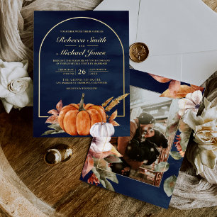 Rustic Boho Arch Pumpkin Photo Navy Wedding Gold