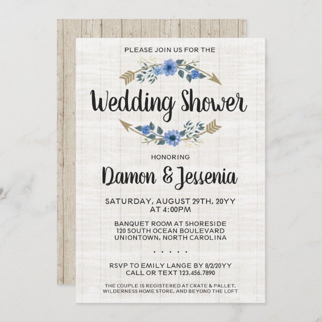 Rustic Boho Arrow Floral Wedding Shower Invitation (Front/Back)