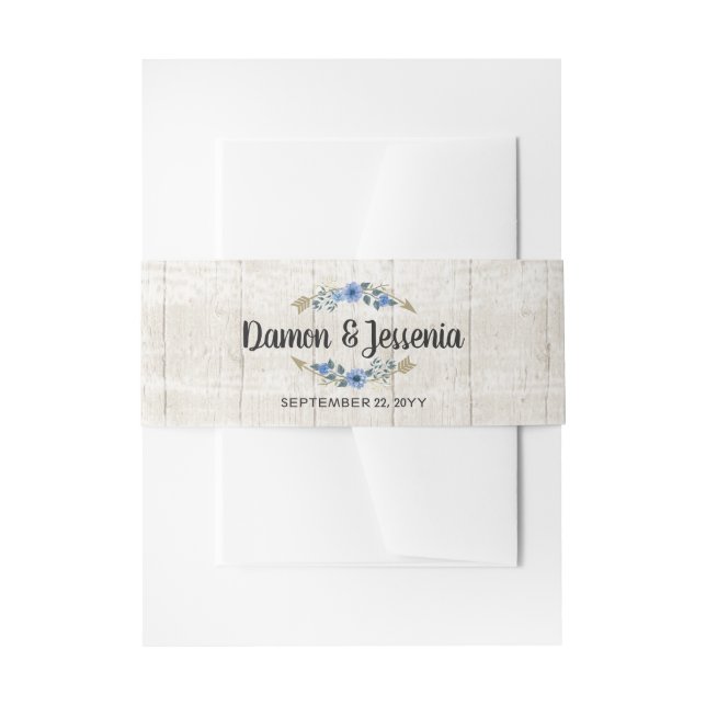 Rustic Boho Arrows & Floral Wedding Invitation Invitation Belly Band (Front Example)