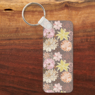 Rustic Boho Asphalt Floral Pattern Key Ring