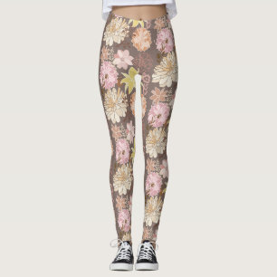 Rustic Boho Asphalt Floral Pattern Leggings