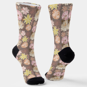 Rustic Boho Asphalt Floral Pattern Socks