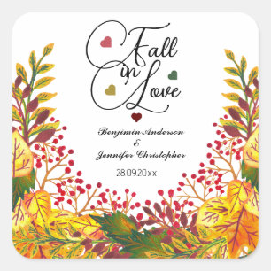 Rustic Boho Autumn Floral Wedding fall in Love Square Sticker