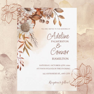 Rustic Boho Autumn Floral Wedding  Invitation