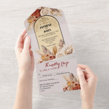 Rustic Boho Autumn Flowers All in One Wedding Card