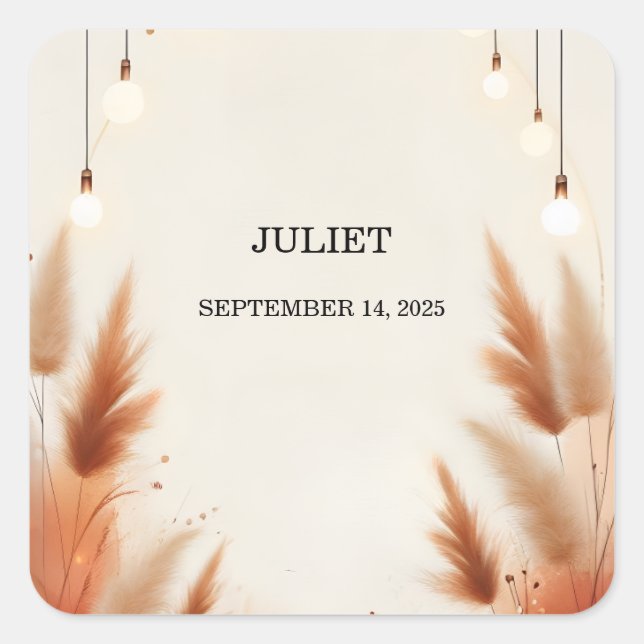 Rustic Boho Autumn Ombre Brown Bridal Shower Square Sticker (Front)