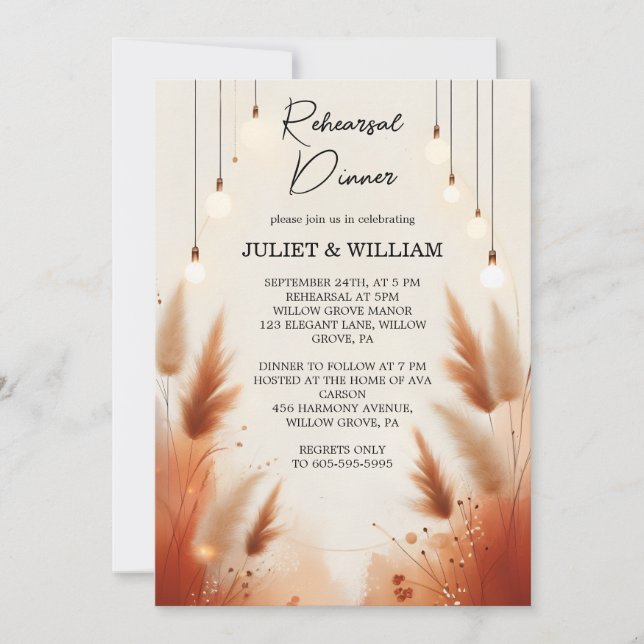Rustic Boho Autumn Ombre Brown Rehearsal Dinner Invitation (Front)