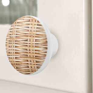 Rustic Boho Beach Tropical Island Woven Wicker Ceramic Knob