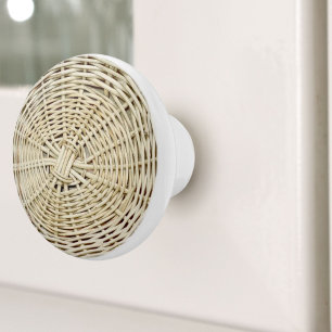 Rustic Boho Beach Tropical Island Woven Wicker Ceramic Knob