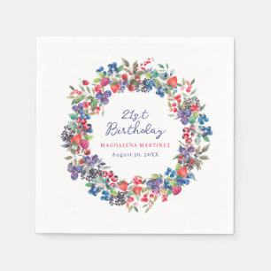 Rustic Boho Berry Summer 21st Birthday Napkin