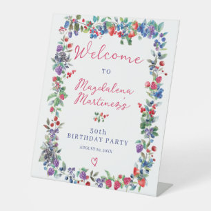 Rustic Boho Berry Summer 50th Birthday Welcome Pedestal Sign
