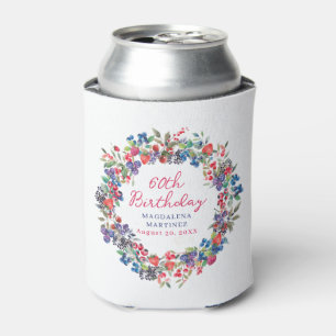 Rustic Boho Berry Summer 60th Birthday Custom Can Cooler
