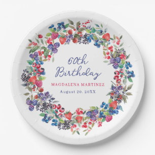 Rustic Boho Berry Summer 60th Birthday Custom Paper Plate