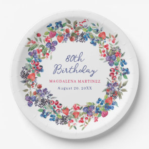 Rustic Boho Berry Summer 80th Birthday Custom Paper Plate