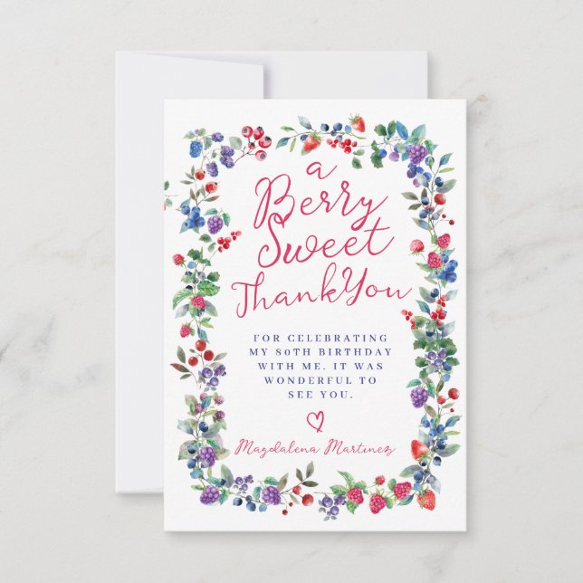 Rustic Boho Berry Summer 80th Birthday Thank You Card (Front)