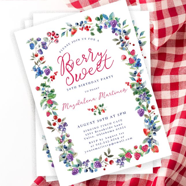 Rustic Boho Berry Sweet Summer 30th Birthday Invitation (Creator Uploaded)