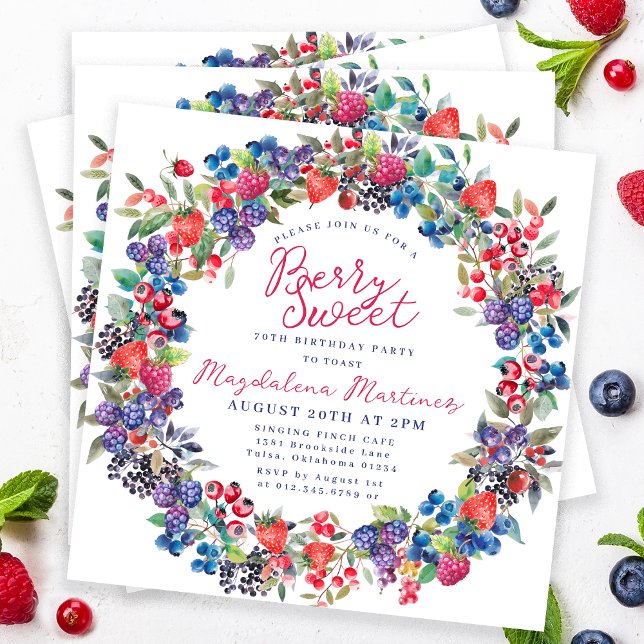 Rustic Boho Berry Sweet Summer 70th Birthday Invitation (Creator Uploaded)