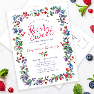 Rustic Boho Berry Sweet Summer 80th Invitation Postcard