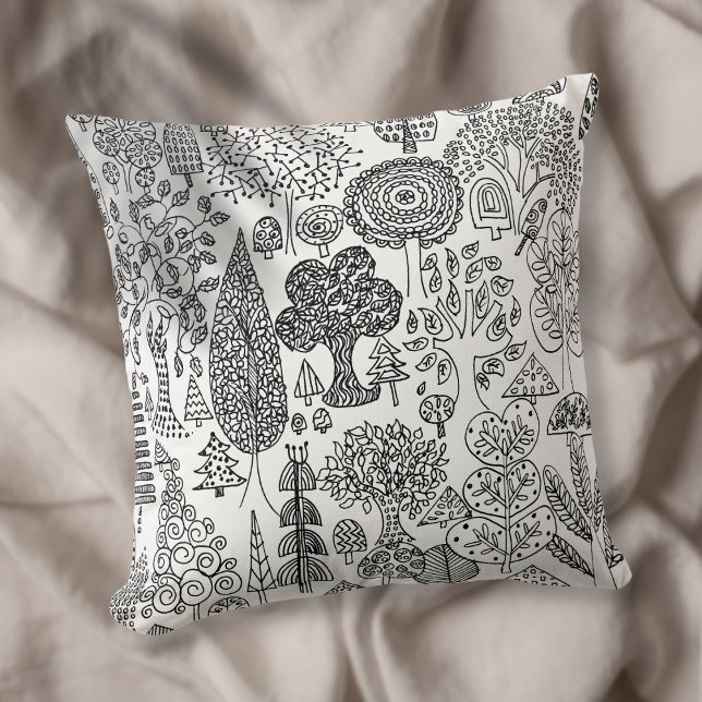 Rustic Boho Black and White Tree Pattern Cushion (Creator Uploaded)