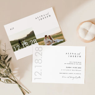 Rustic Boho Black & White Photo Wedding Invitation