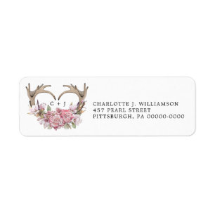 Rustic Boho Blush Floral Antlers Return Address    Return Address Label