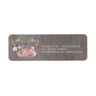Rustic Boho Blush Floral Antlers Return Address    Return Address Label