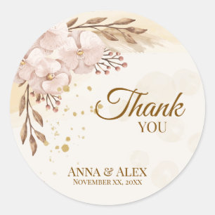 Rustic Boho Blush Orchid & Gold Watercolor Classic Round Sticker