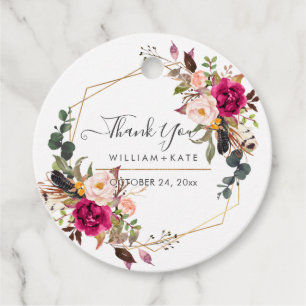 Rustic Boho Blush Peonies, Watercolor Thank You Favour Tags