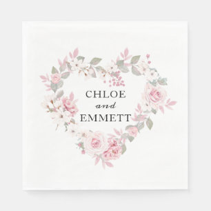 Rustic Boho Blush Pink Floral Botanical Heart Napkin