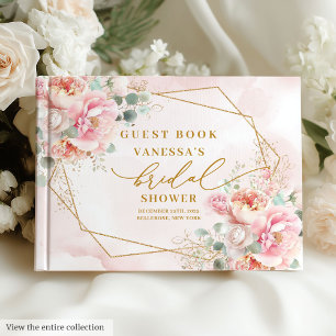 Rustic Boho Blush Pink Gold Glitter Bridal Shower Guest Book