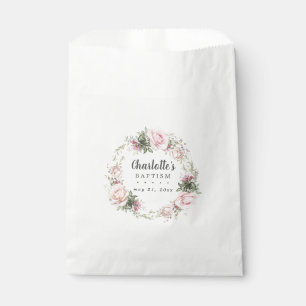 Rustic Boho Blush Pink Rose Floral Baptism Favour Bag