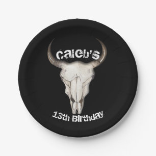 Rustic Boho Bohemian Cow Bull Birthday Party Paper Plate