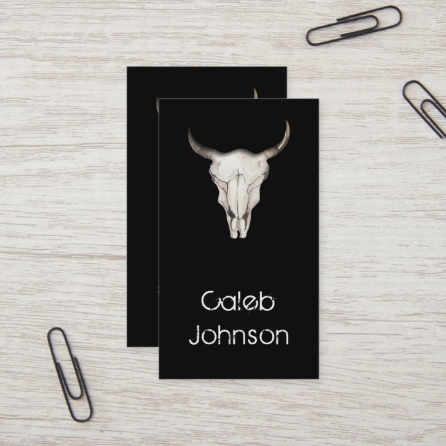 Rustic Boho Bohemian Cow Bull Country Western Business Card (Front/Back In Situ)