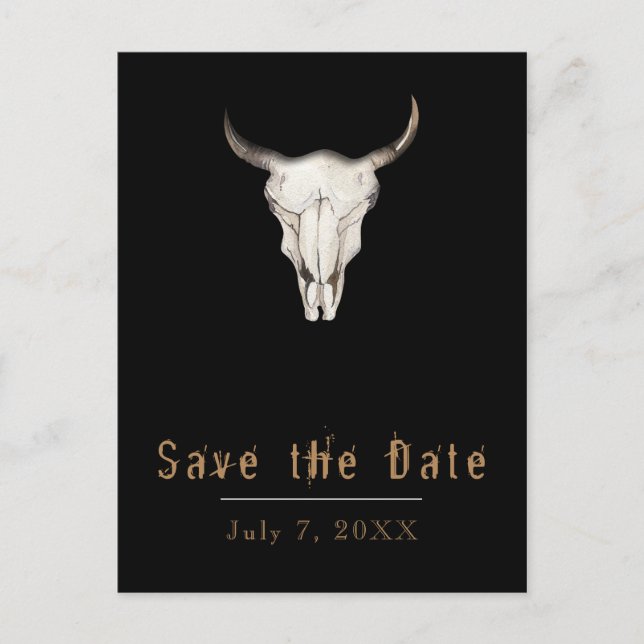 Rustic Boho Bohemian Cow Bull Save the Date Announcement Postcard (Front)