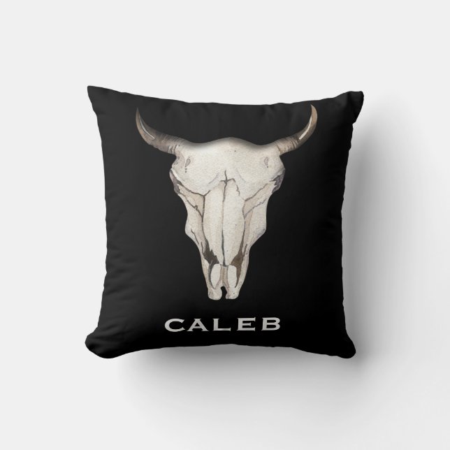 Rustic Boho Bohemian Cow Bull Western Country Cushion (Front)