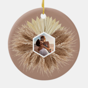 Rustic Boho Bohemian Pampas Grass Custom Photos Ceramic Ornament